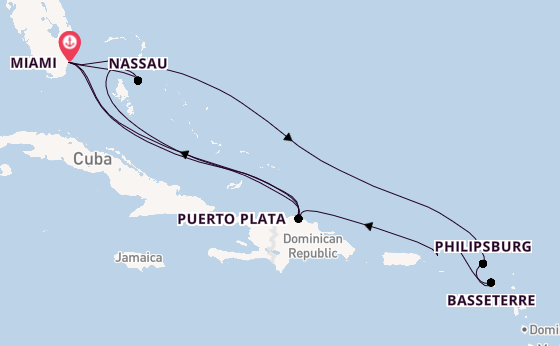 Caribbean from Miami, Florida, USA with the MSC Seashore