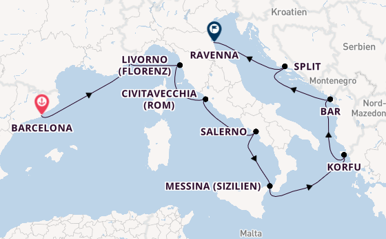 Mittelmeer ab Barcelona, Spanien auf der Norwegian Viva