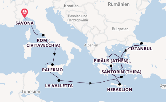 Mittelmeer ab Savona, Italien auf der Costa Pacifica