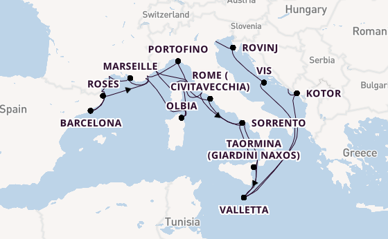 Western Mediterranean from Fusina (Venice) with the Seabourn Ovation 