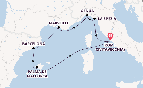 Westliches Mittelmeer ab Civitavecchia (Rom), Italien auf der MSC World Europa