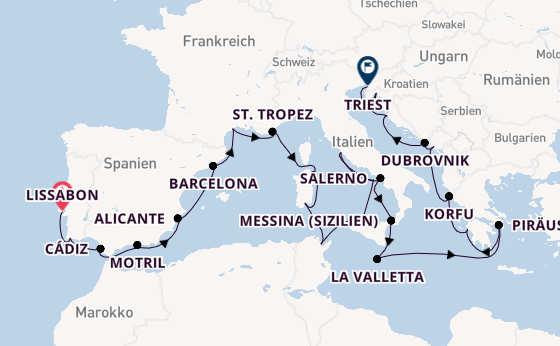 Mittelmeer ab Lissabon, Portugal auf der Marina