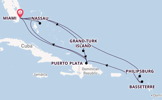 Caribbean from Miami, Florida, USA with the MSC Seashore