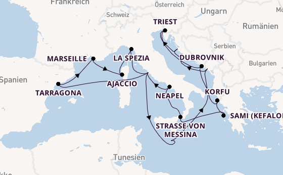 Mittelmeer ab Civitavecchia (Rom), Italien auf der Queen Elizabeth