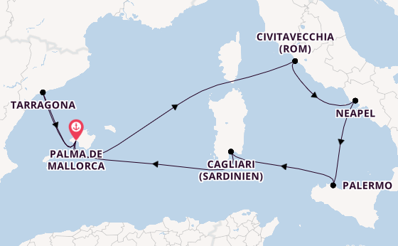 Westliches Mittelmeer ab Palma de Mallorca, Spanien auf der Mein Schiff Flow
