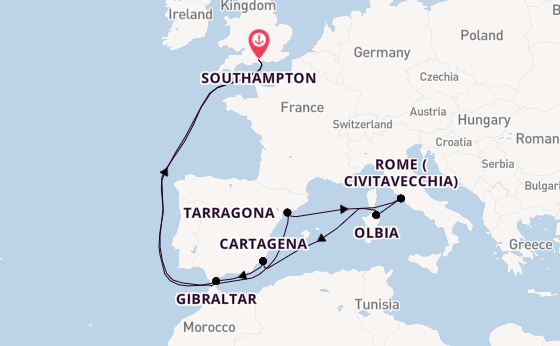 Western Mediterranean from Southampton, England with the Queen Victoria