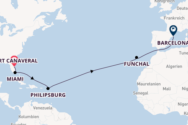 Transatlantik ab Port Canaveral, USA auf der MSC Grandiosa