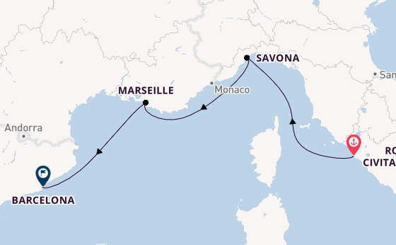 Western Mediterranean from Rome (Civitavecchia), Italy with the Costa Smeralda