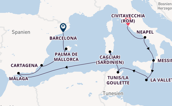 Westliches Mittelmeer ab Civitavecchia (Rom), Italien auf der Seven Seas Voyager