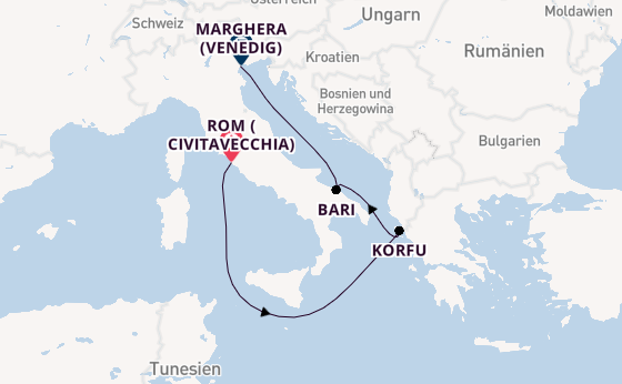 Westliches Mittelmeer ab Civitavecchia (Rom), Italien auf der Costa Deliziosa