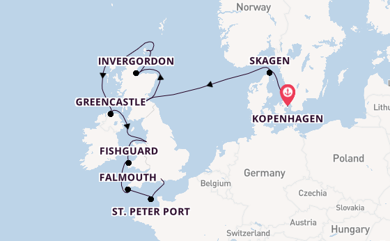 Verenigd Koninkrijk vanaf Kopenhagen, Denemarken met de Silver Dawn