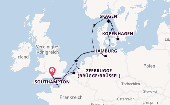England ab Southampton, Großbritannien auf der Majestic Princess