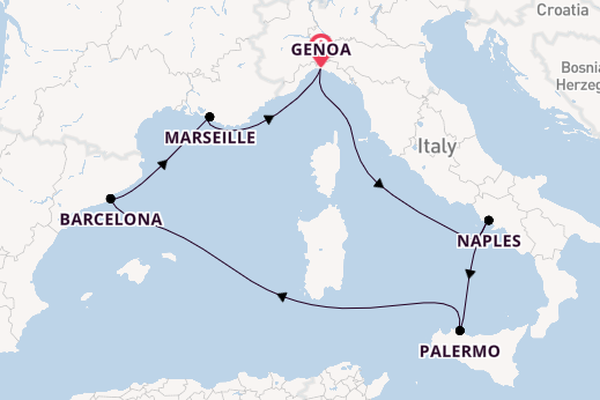 Western Mediterranean from Genoa, Italy with the MSC Seashore