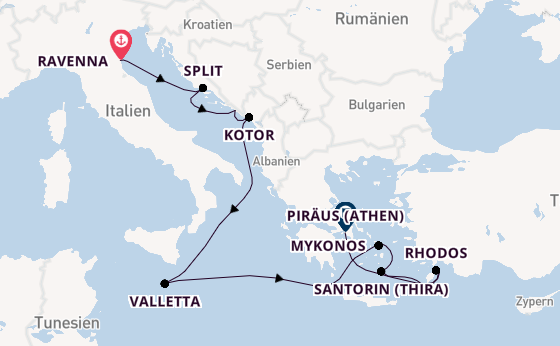 Östliches Mittelmeer ab Ravenna, Italien auf der Celebrity Eclipse