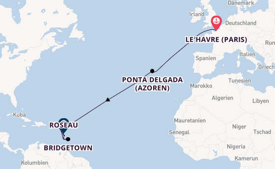 Südliche Karibik ab Le Havre (Paris), Frankreich auf der MSC Meraviglia