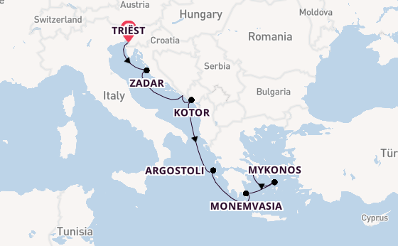Oostelijke Middellandse Zee vanaf Triëst, Italië met de Allura