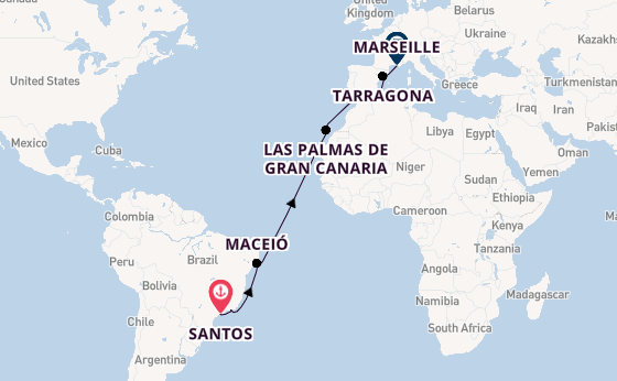 Transatlantic from Santos, Brazil with the MSC Musica
