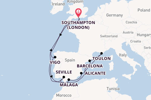 Western Mediterranean from Southampton, England with the Arvia