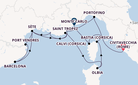 Westelijke Middellandse Zee vanaf Civitavecchia (Rome), Italië met de Seabourn Ovation