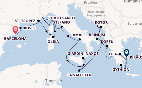 Mittelmeer ab Barcelona, Spanien auf der Seabourn Ovation