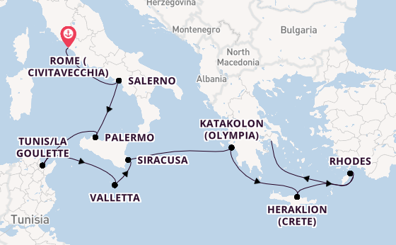 Mediterranean from Rome (Civitavecchia), Italy with the Allura