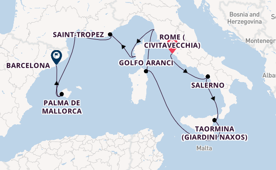 Western Mediterranean from Rome (Civitavecchia), Italy with the Nautica