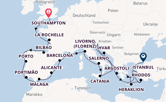 Mittelmeer ab Southampton, Großbritannien auf der Sonata (Oceania)