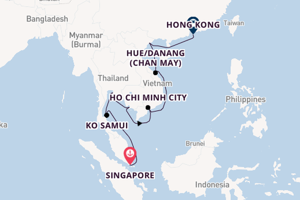 South East Asia from Singapore, Singapore with the Azamara Quest