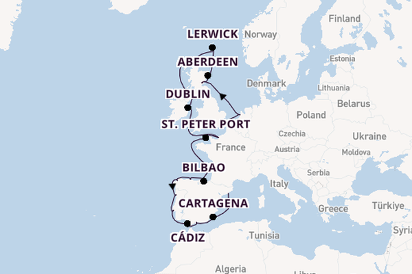 British Isles from Tilbury (London), England, United Kingdom with the Insignia