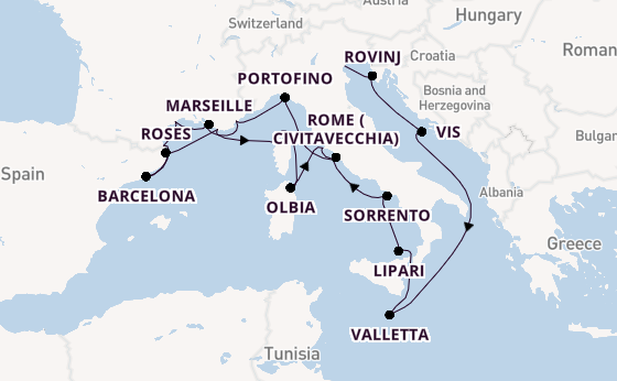 Western Mediterranean from Fusina (Venice) with the Seabourn Ovation 