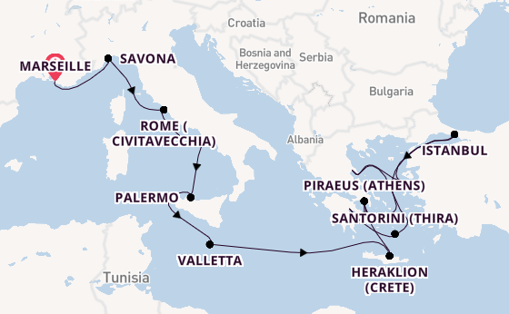 Mediterranean from Marseille, France with the Costa Pacifica