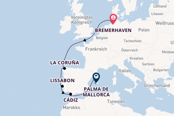 Westliches Mittelmeer ab Bremerhaven, Deutschland auf der Mein Schiff 2