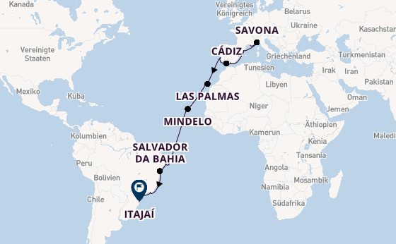 Transatlantik ab Marseille, Frankreich auf der Costa Diadema