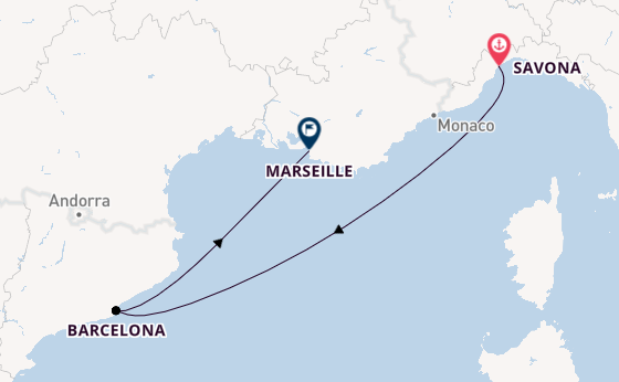 Westelijke Middellandse Zee vanaf Savona, Italië met de Costa Fascinosa