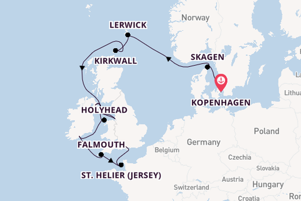 Britse Eilanden vanaf Kopenhagen, Denemarken met de Silver Dawn