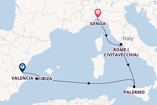 Western Mediterranean from Genoa, Italy with the MSC Grandiosa