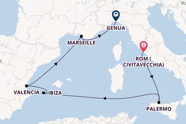 Westliches Mittelmeer ab Rom (Civitavecchia), Italien auf der MSC Grandiosa