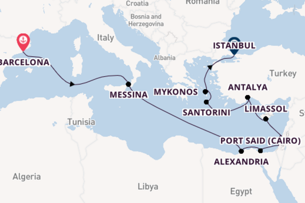 Mediterranean Sea from Barcelona, Spain with the Seven Seas Grandeur