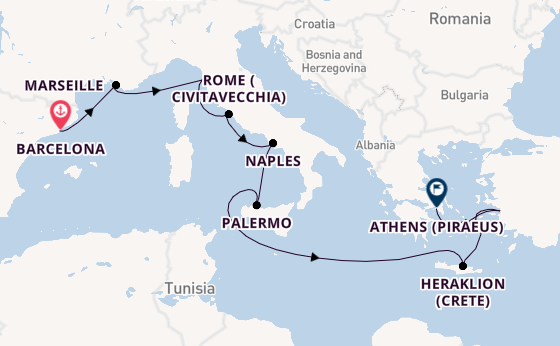 Mediterranean Sea from Barcelona, Spain with the Sun Princess