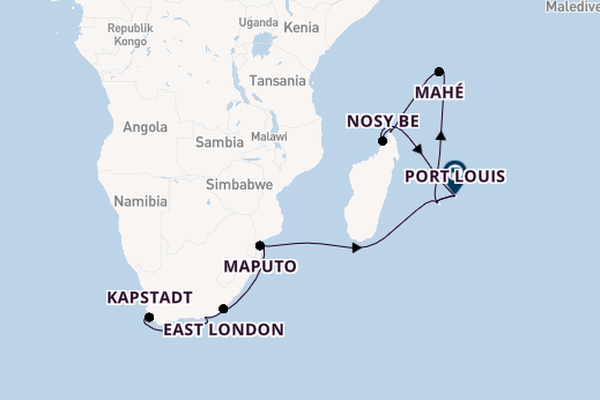 Indischer Ozean ab Kapstadt, Südafrika auf AIDAblu