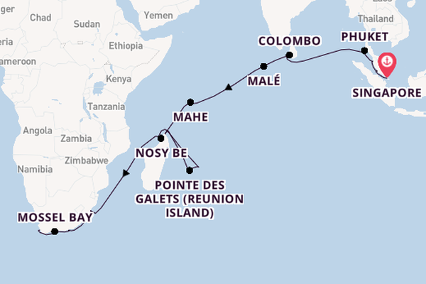 Indian Ocean from Singapore, Singapore with the Seven Seas Mariner