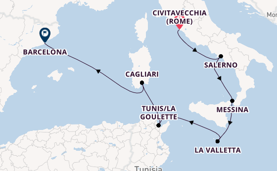 Westelijke Middellandse Zee vanaf Civitavecchia (Rome), Italië met de Explora V