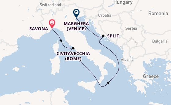 Westelijke Middellandse Zee vanaf Savona, Italië met de Costa Deliziosa