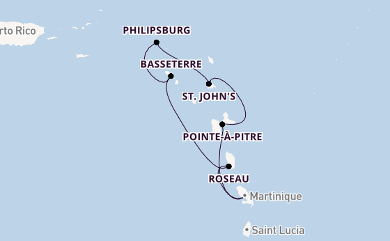 Southern Caribbean from Fort de France, Martinique with the MSC World Europa