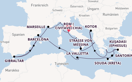 Mittelmeer ab Civitavecchia (Rom), Italien auf der Oosterdam