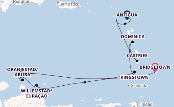 Southern Caribbean from Bridgetown, Barbados with the Britannia 