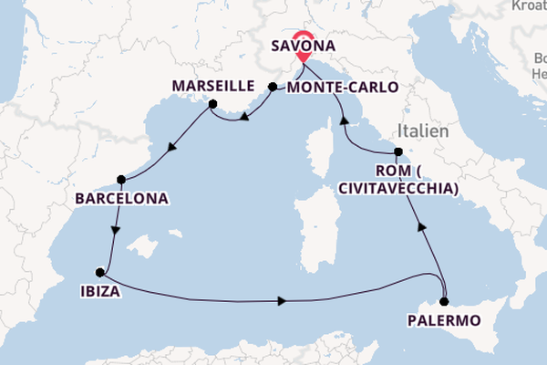 Westliches Mittelmeer ab Savona, Italien auf der Costa Toscana