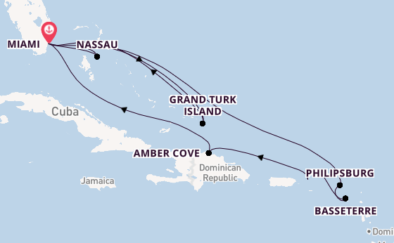 Caribbean from Miami, Florida, USA with the MSC Meraviglia