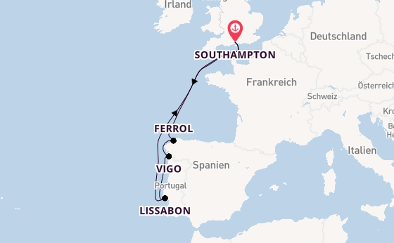 England ab Southampton, Großbritannien auf der Queen Victoria