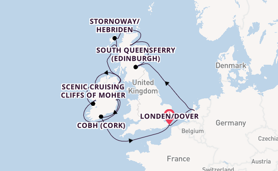 Britse Eilanden vanaf Londen/Dover, Groot-Brittannië met de Nieuw Statendam
